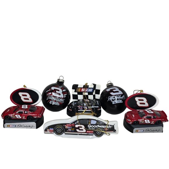 Dale Earnhardt and Earnhardt Jt #3 #8 NASCAR Ornament Set - Race Car & Trophy - Picture 10 of 11